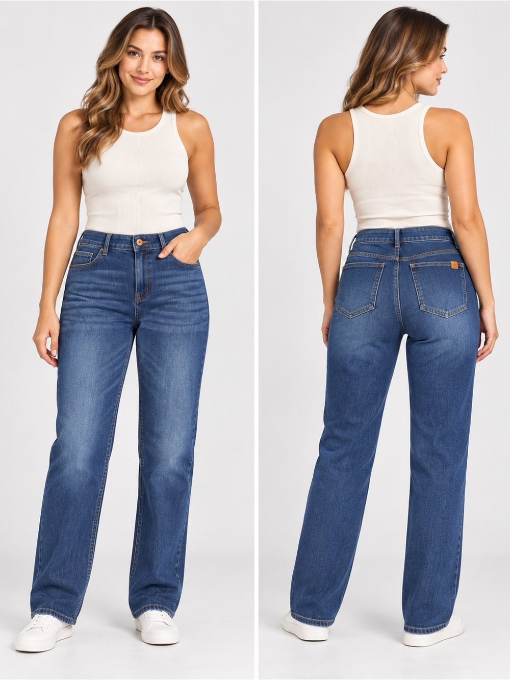 HALARA Women's Straight Leg Jeans in Blue Wash